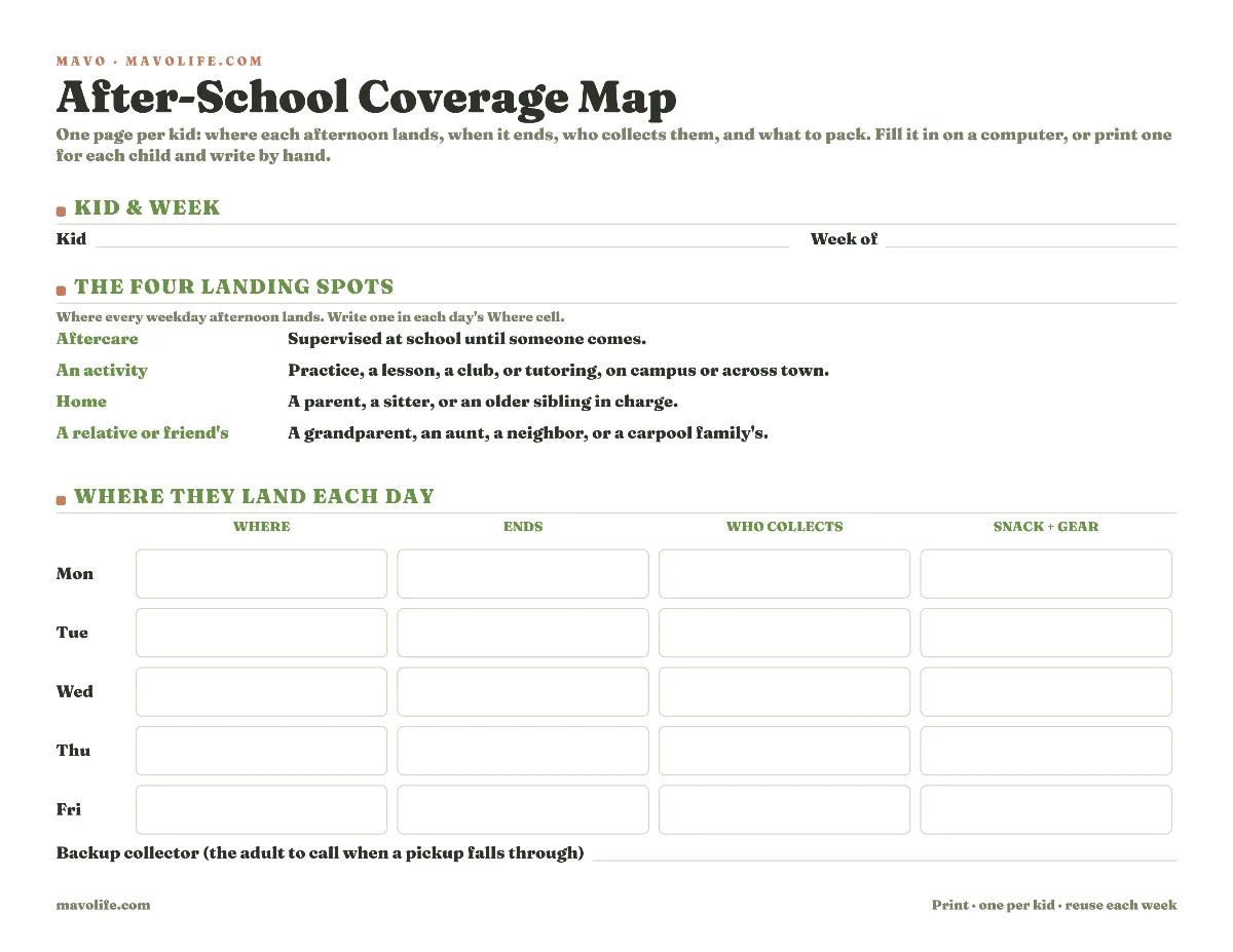 Preview of the After-school coverage map printable