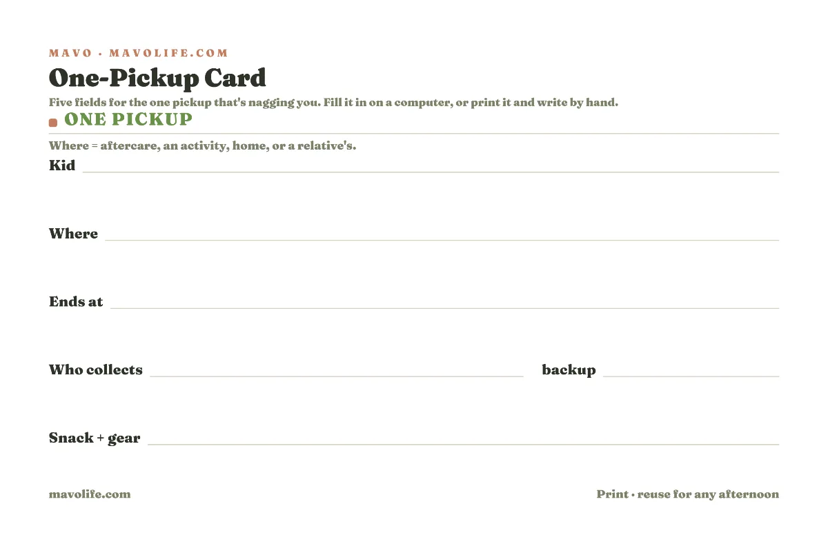 Preview of the Single pickup card printable