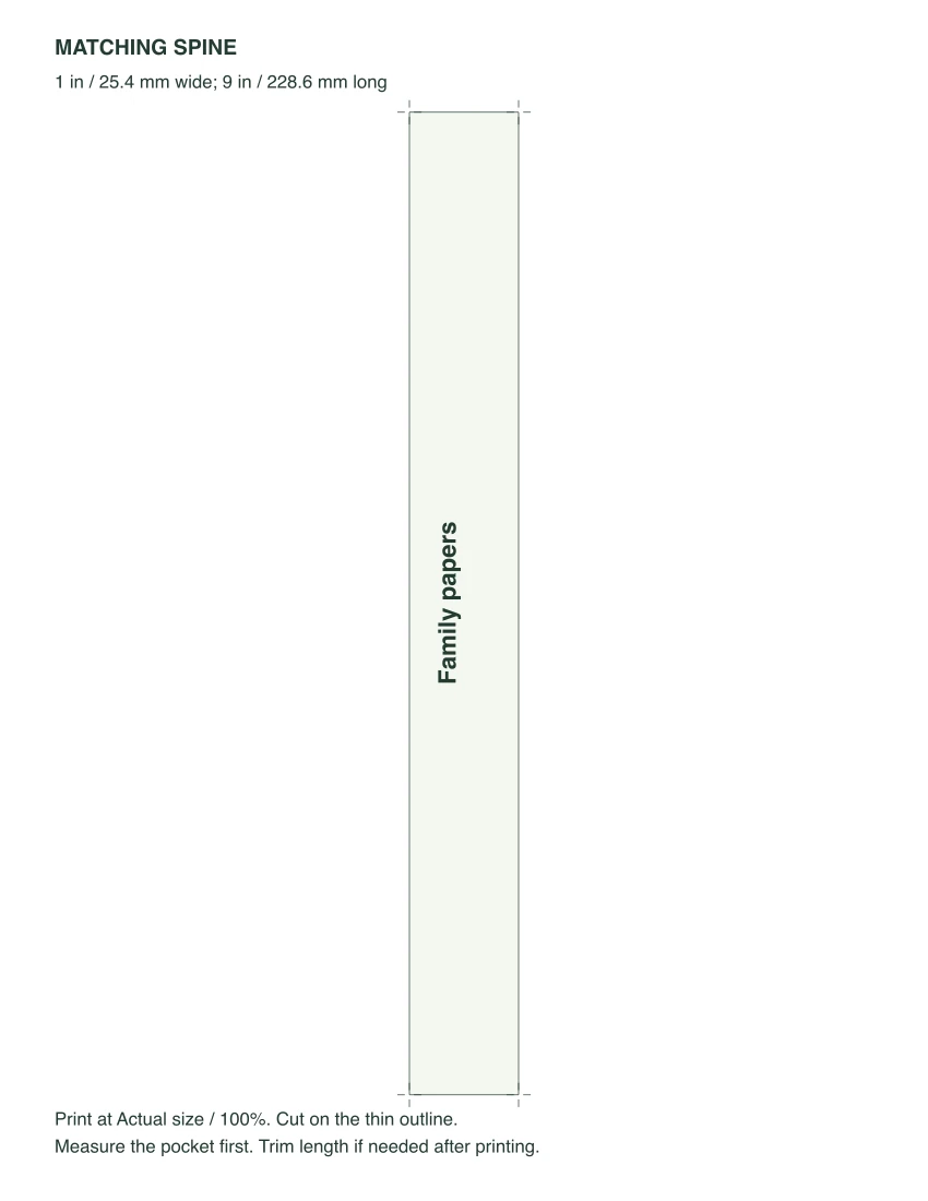 Actual Grove sample spine sheet with the same title, measurement and trim marks.