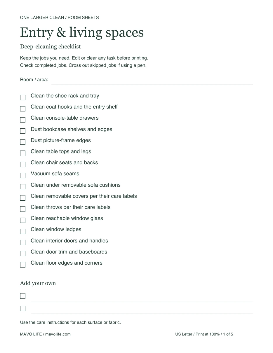 Preview of the Deep-cleaning checklist printable
