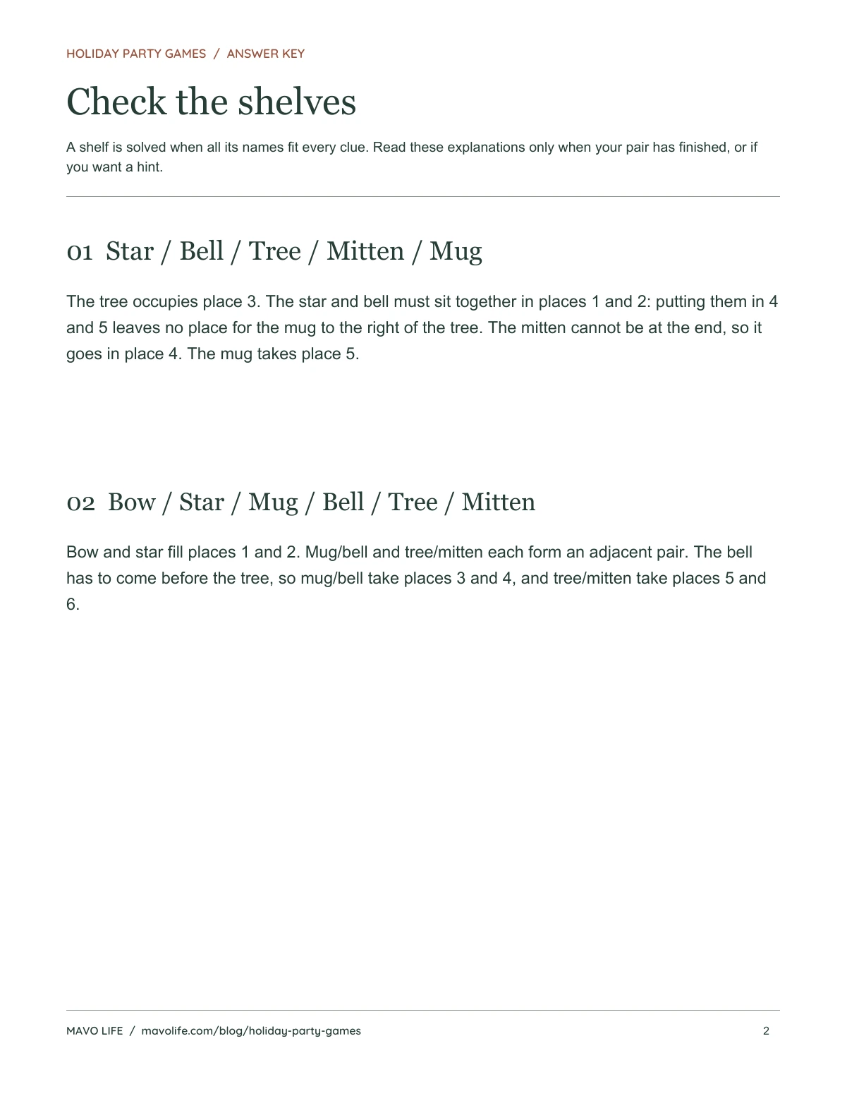 Both parcel shelves in their correct left-to-right order, with a paragraph explaining each solution.