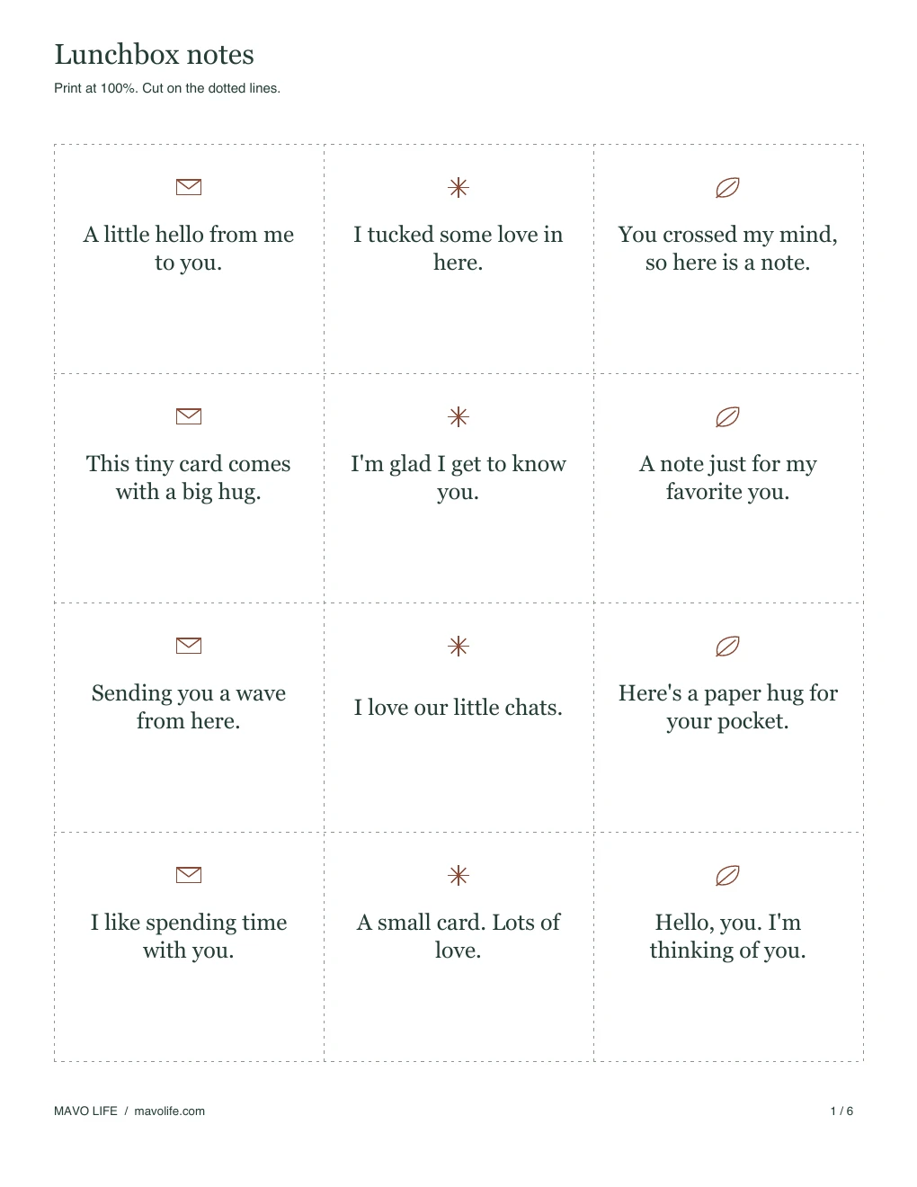 Preview of the Lunchbox notes printable printable