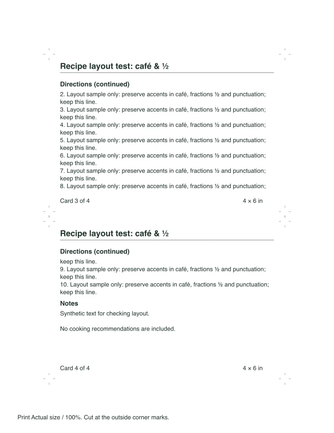 Actual second long 4×6 sheet, with continued directions and notes.