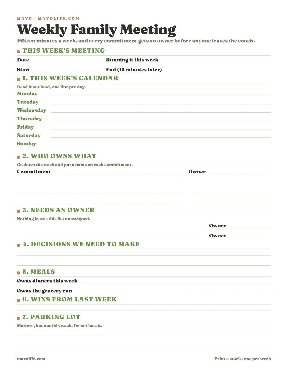 Preview of the Family meeting agenda printable