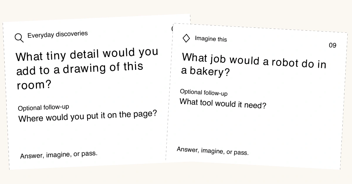 An enlarged question card from the printable set beside matching numbered cards.
