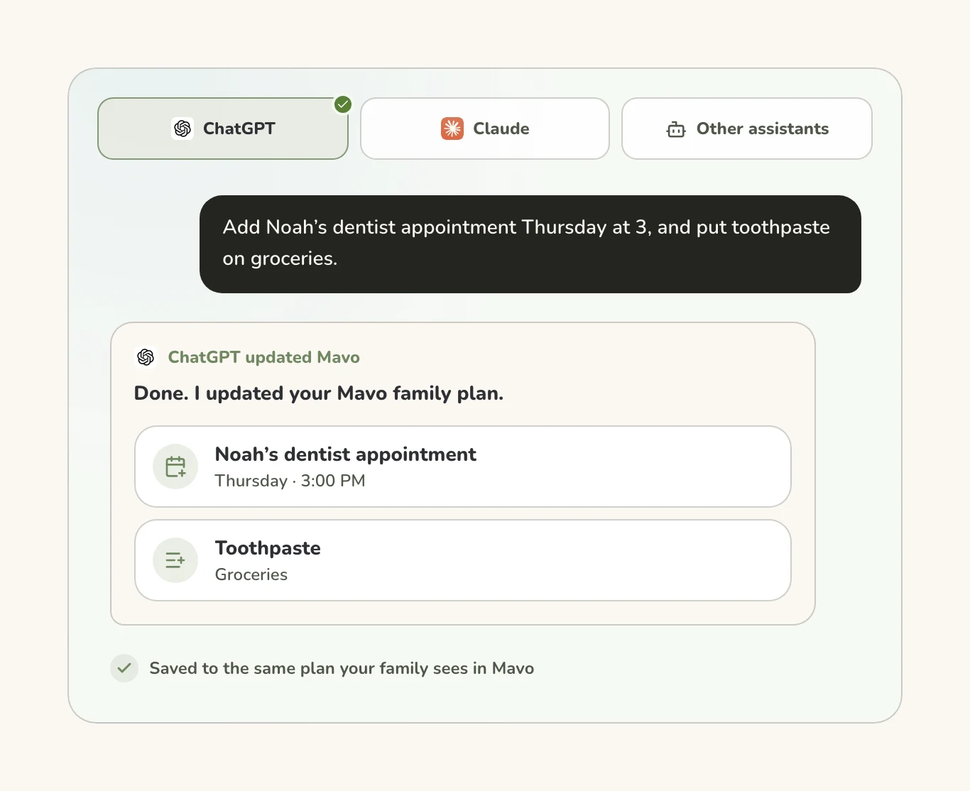 Connect your assistant product view